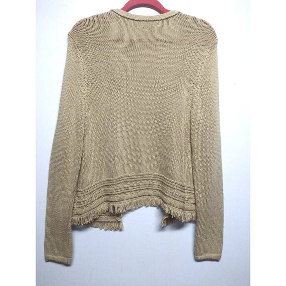 Artisan NY Sweater Cardigan Womens Sz L beige Tan Fringed front open long sleeve - Picture 2 of 7